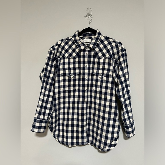 J. Crew Check Relaxed Pearl Button Cozy Shirt Shacket Western Preppy Size 2 - Picture 1 of 11